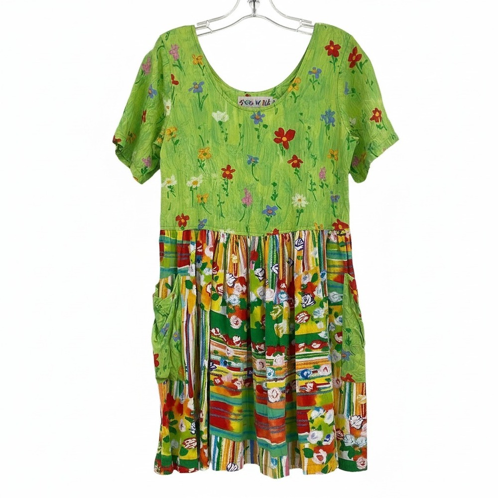 Jams World Green Red Watercolor Floral Mini Dress | Womens XS